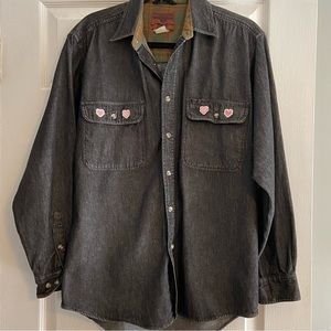 Wrangler Black Denim with Homeade Heart Embroidery shacket long sleeve shirt L